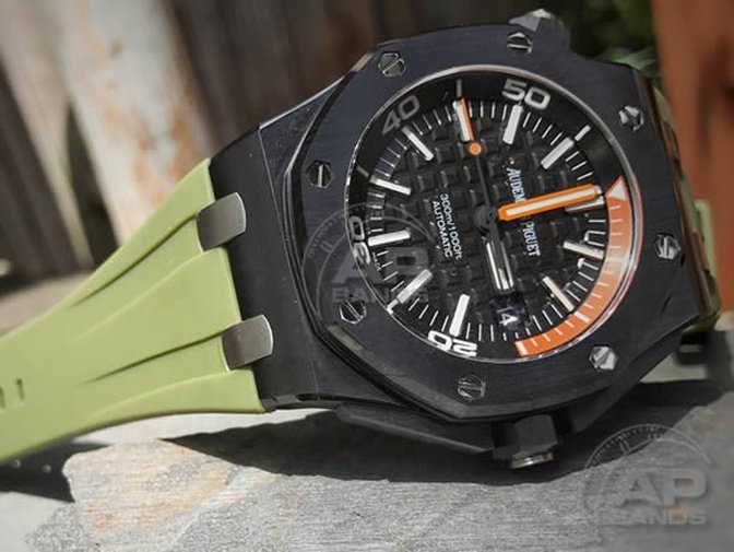 Scuta 100% Rubber Strap Military Olive Green For Audemars Piguet Royal Oak Offshore