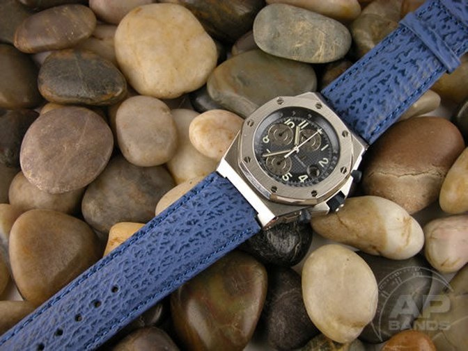 Lungomare Light Blue Shark Strap For Audemars Piguet Royal Oak Offshore Older Case Wider Taper