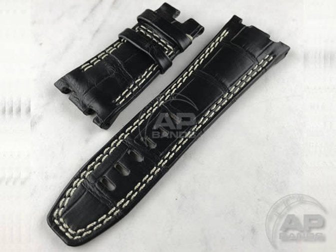 Capolavoro Black Alligator Strap For Audemars Piguet Royal Oak Offshore 44mm 26400 Double Row Stitch