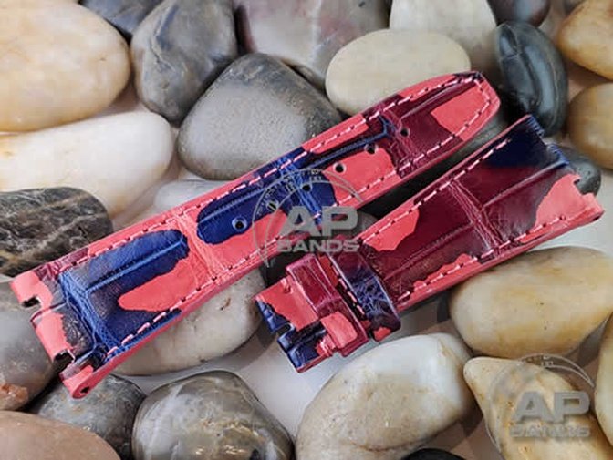 Capolavoro Camo Red Blue Alligator Strap For Audemars Piguet Royal Oak 39mm 41mm 15400 26300