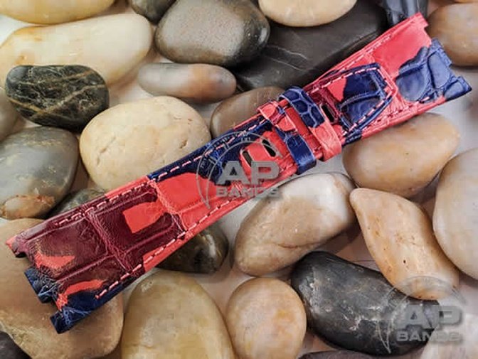 Capolavoro Camo Red Blue Alligator Strap For Audemars Piguet Royal Oak Offshore 26470 42mm