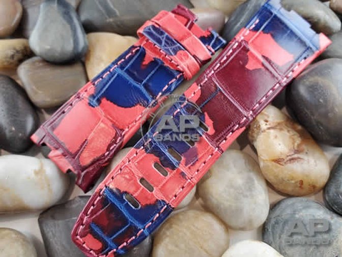 Capolavoro Camo Red Blue Alligator Strap For Audemars Piguet Royal Oak Offshore 44mm 26400