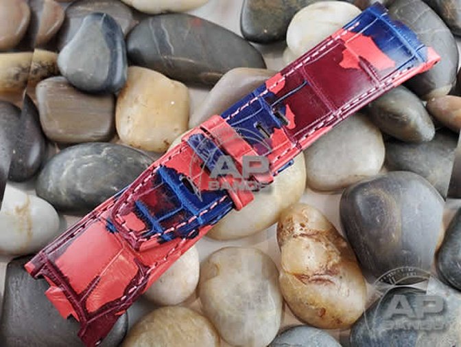 Capolavoro Camo Red Blue Alligator Strap For Audemars Piguet Royal Oak Offshore 44mm 26400