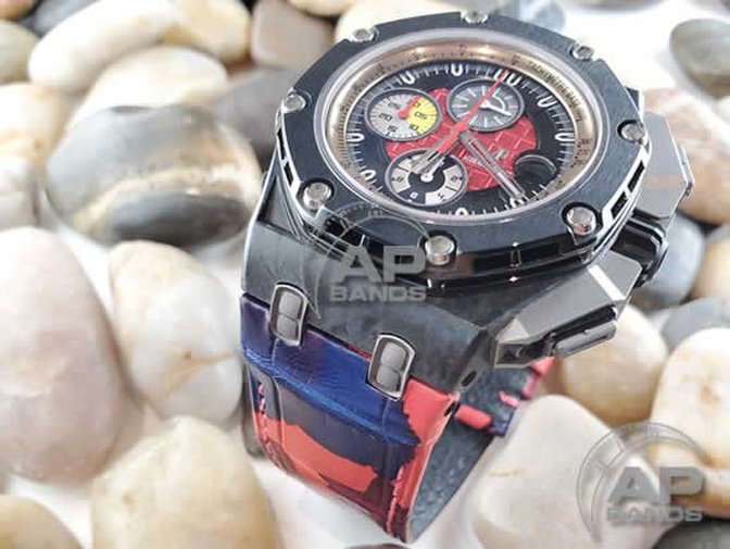 Capolavoro Camo Red Blue Alligator Strap For Audemars Piguet Royal Oak Offshore 44mm 26400