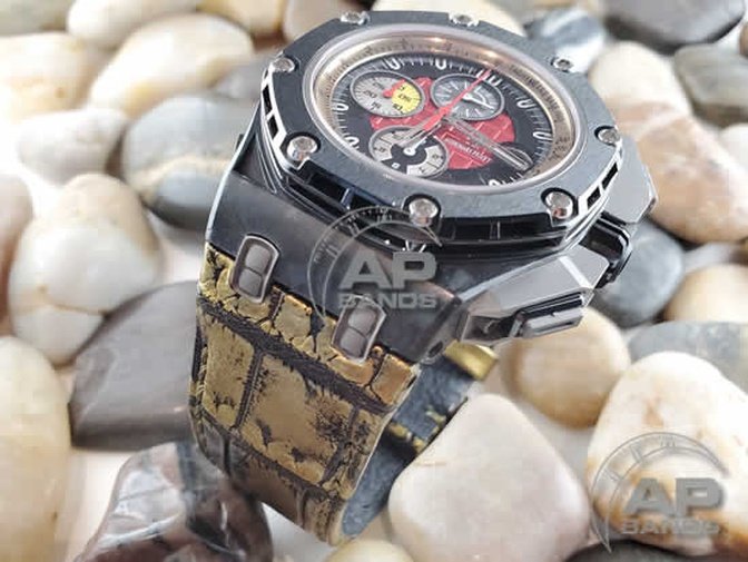 Capolavoro Gold Patina Alligator Strap For Audemars Piguet Royal Oak Offshore 44mm 26400