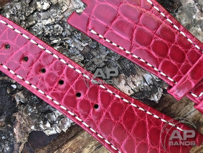 AP Bands Crimson Glazed Alligator Strap For Audemars Piguet Royal Oak Offshore