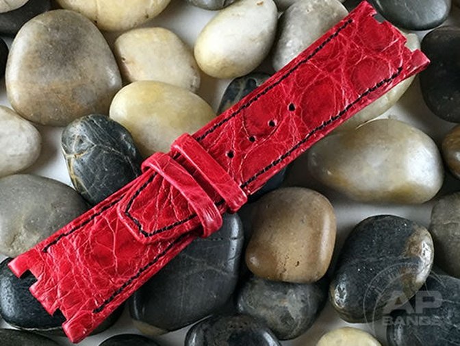 Wider 24mm Taper Illustre Fire Engine Red Crocodile Strap For Audemars Piguet Royal Oak Offshore