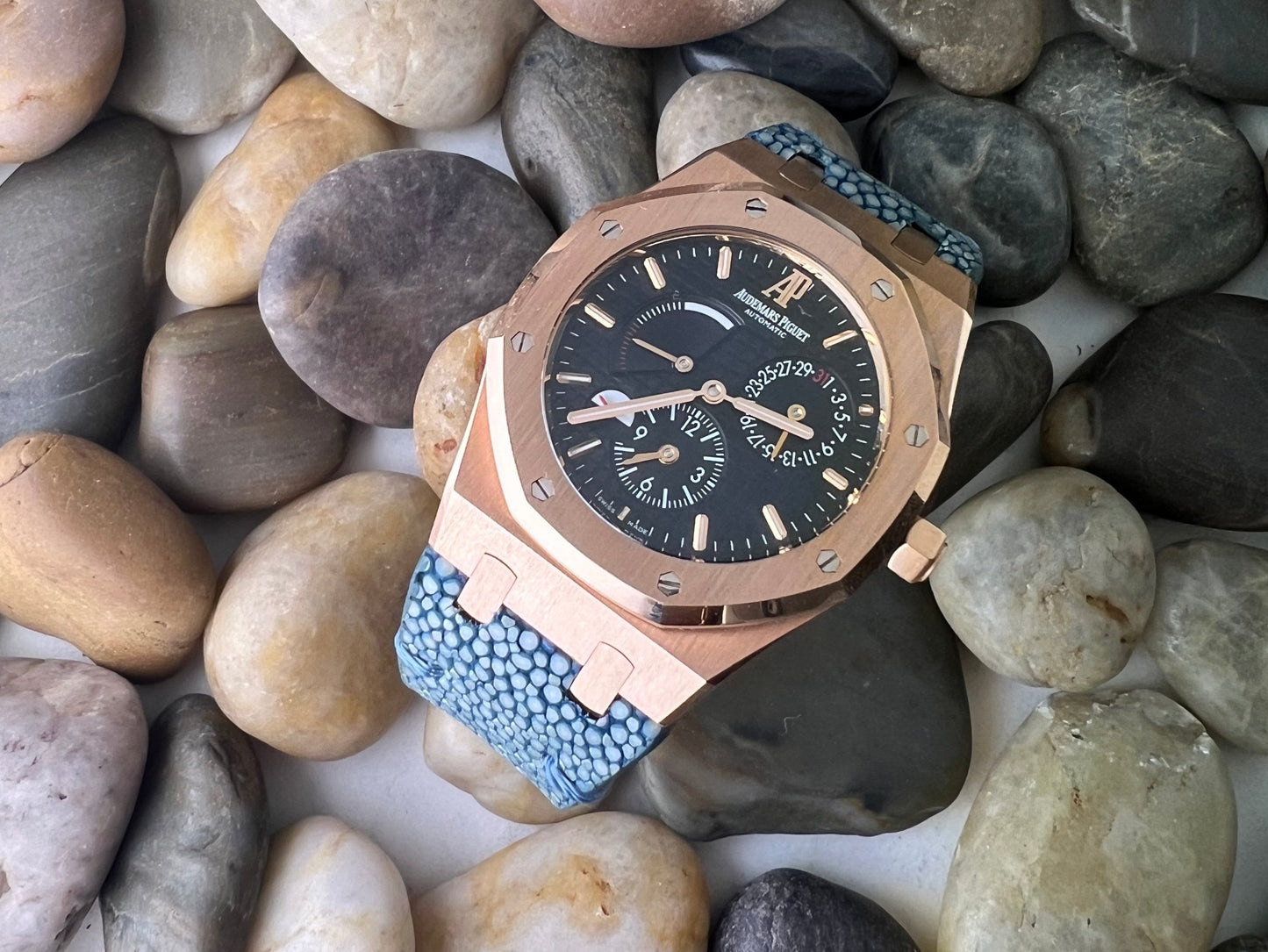 AP Bands Light Blue Polished Stingray Leather Strap For Audemars Piguet Royal Oak 39mm and 41mm