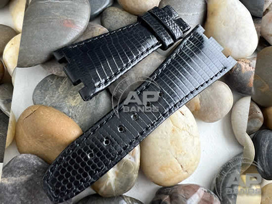 Lucertole Shiny Black Lizard Leather Strap For Audemars Piguet Royal Oak Offshore 42mm