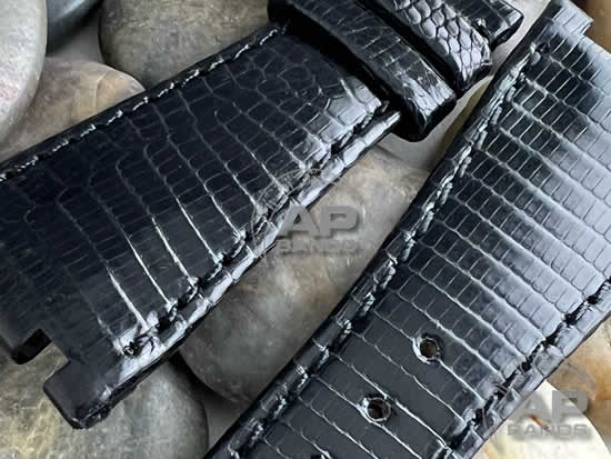 Lucertole Shiny Black Lizard Leather Strap For Audemars Piguet Royal Oak Offshore 42mm