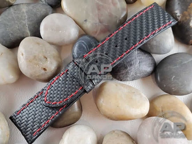 AP Bands 100% Genuine Black Carbon Fiber Strap For Watches with 21mm Curved Lugs