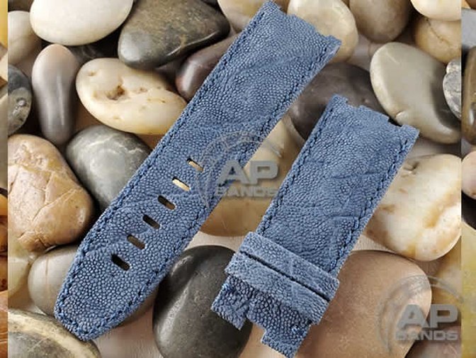 Wider 24mm Taper Blue Ostrich Strap For Audemars Piguet Diver OEM Buckle