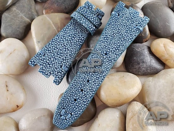 AP Bands Light Blue Polished Stingray Leather Strap For Audemars Pigue