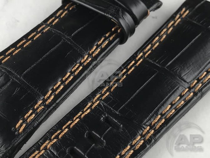 Capolavoro Black Alligator Strap For Audemars Piguet Royal Oak Offshore 44mm 26400 Double Row Stitch