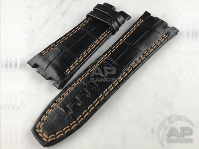 Capolavoro Black Alligator Strap For Audemars Piguet Royal Oak Offshore 44mm 26400 Double Row Stitch