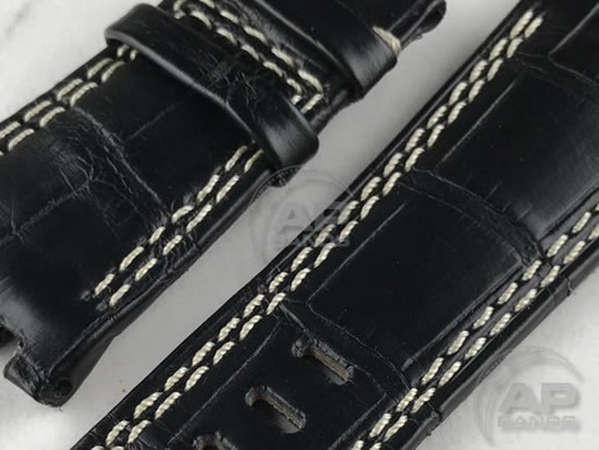 Capolavoro Black Alligator Strap For Audemars Piguet Royal Oak Offshore 44mm 26400 Double Row Stitch