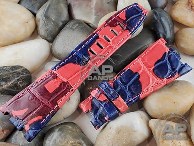 Capolavoro Camo Red Blue Alligator Strap For Audemars Piguet Royal Oak Offshore 26470 42mm