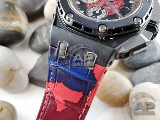 Capolavoro Camo Red Blue Alligator Strap For Audemars Piguet Royal Oak Offshore 44mm 26400