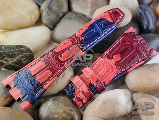 Capolavoro Camo Red Blue Alligator Strap For Audemars Piguet Royal Oak Offshore 42mm 26170