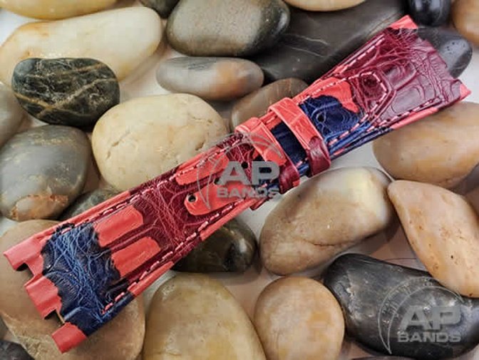 Capolavoro Camo Red Blue Alligator Strap For Audemars Piguet Royal Oak Offshore 42mm 26170
