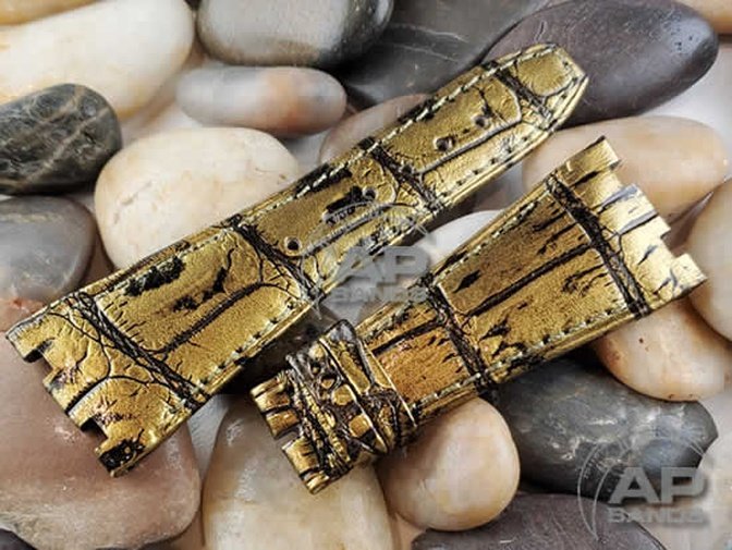 Capolavoro Gold Patina Alligator Strap For Audemars Piguet Royal Oak Offshore 21670 42mm