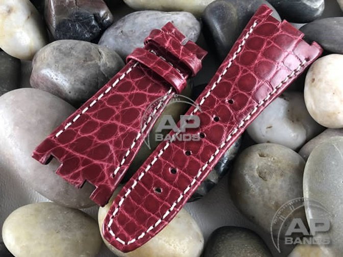 AP Bands Crimson Glazed Alligator Strap For Audemars Piguet Royal Oak Offshore
