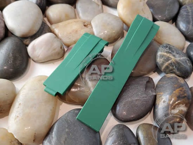 AP Bands 20mm Curved End Green Rubber Strap For Rolex Watches