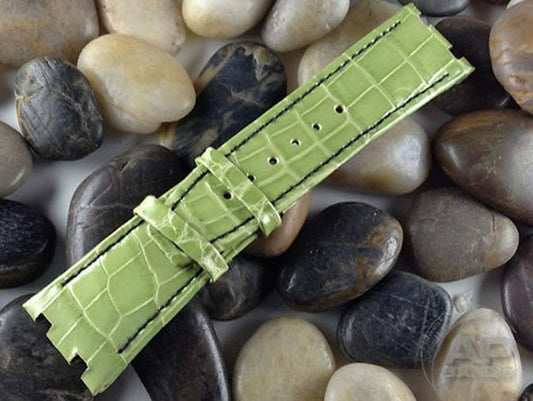 Wider 24mm Taper Capolavoro Lime Green Glazed Alligator For Audemars Piguet Royal Oak Offshore