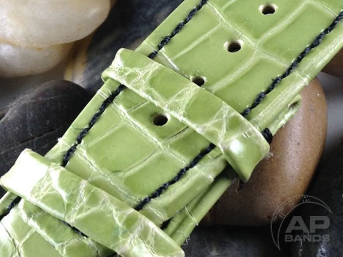 Wider 24mm Taper Capolavoro Lime Green Glazed Alligator For Audemars Piguet Royal Oak Offshore