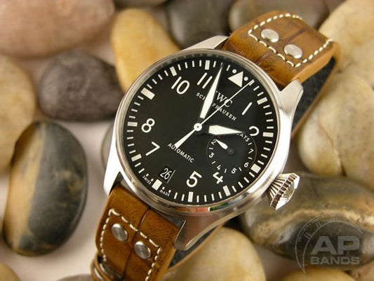 Prototipo Capolavoro Vintage Caramel Alligator Tang Strap For IWC Big Pilot, Stowa, Debaufre