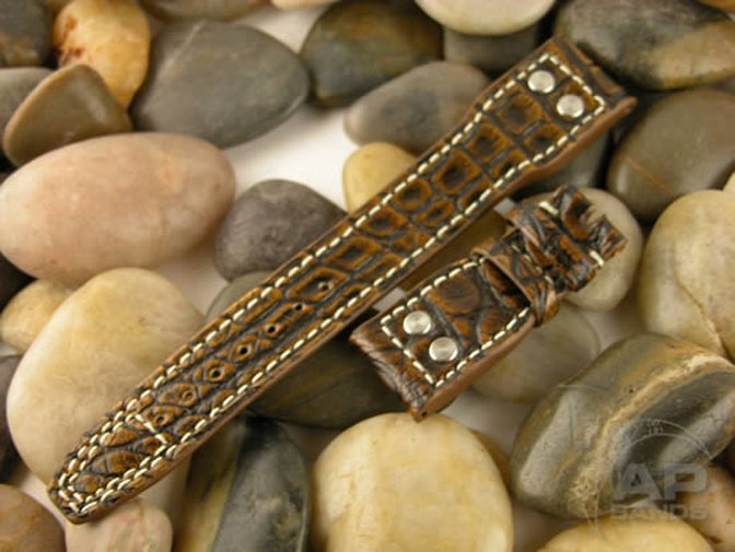 Prototipo Capolavoro Vintage Chocolate Rub Alligator Tang Strap For IWC Big Pilot, Stowa, Debaufre