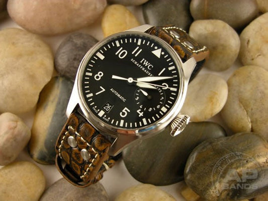 Prototipo Capolavoro Vintage Chocolate Rub Alligator Tang Strap For IWC Big Pilot, Stowa, Debaufre