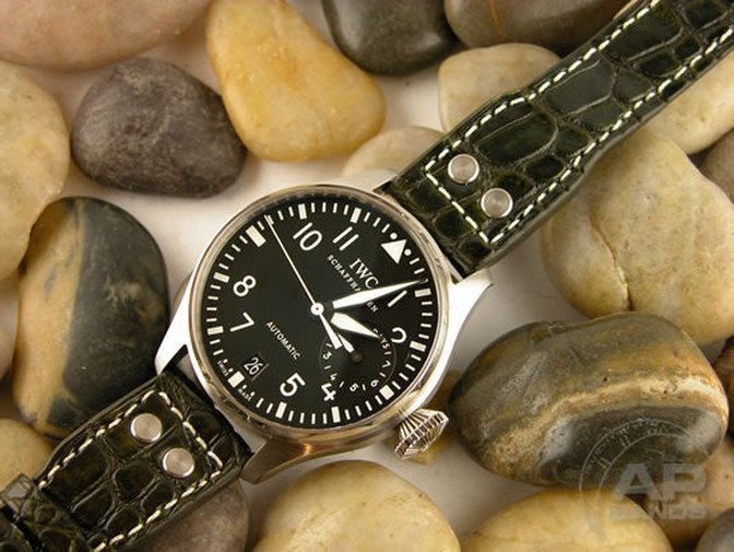 Prototipo Capolavoro Vintage Military Green Alligator Deployant Strap For IWC Big Pilot, Stowa, Deba
