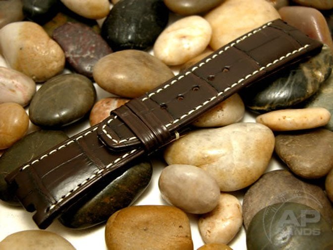 Wider 24mm Taper Capolavoro Dark Brown Alligator Strap For Audemars Piguet Royal Oak Offshore